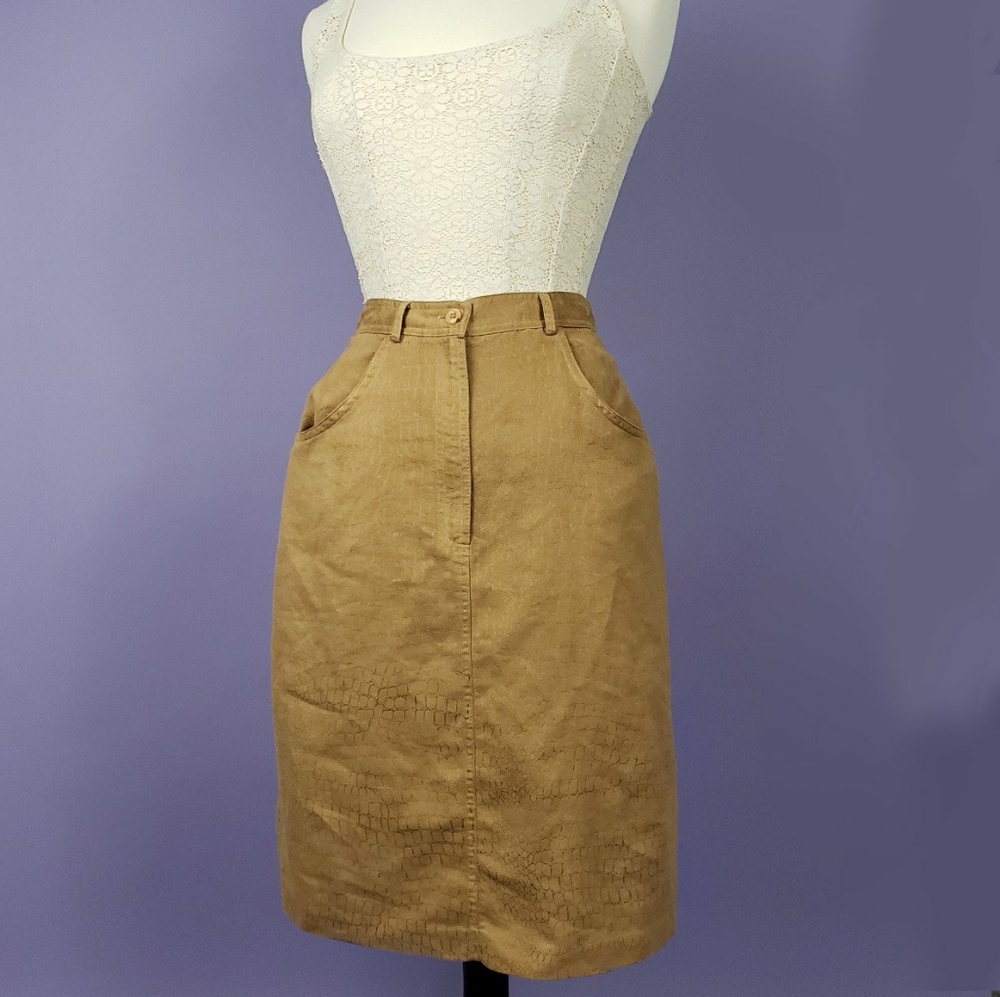 Faux Suede Tan Midi Skirt